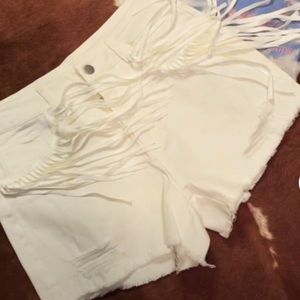 White Fringe Shorts